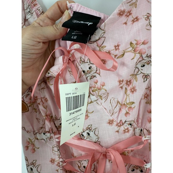 Disney Marie Aristocats Pink Floral Lace Up Corset Ruffle Cap Sleeve Dress LG - Picture 6 of 8